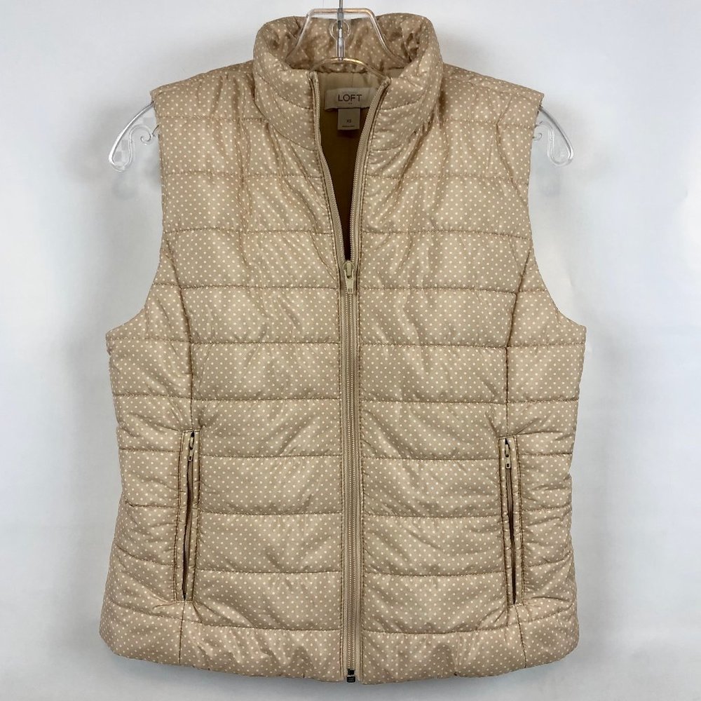 Loft polka dot puffer vest in biscotti